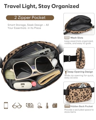Pritent Fanny Packs for Women Crossbody Belt Bag With Zipper Back Pocket - color: Leopard Brown, size: Large