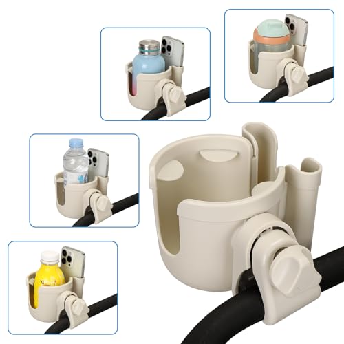 Accmor Stroller Cup Holder with Phone Holder, Bike Cup Holder, Walker Scooter Wheelchair Cup Holder Attachment, Universal Cup Holder for Uppababy Graco Strollers - color: All Off White