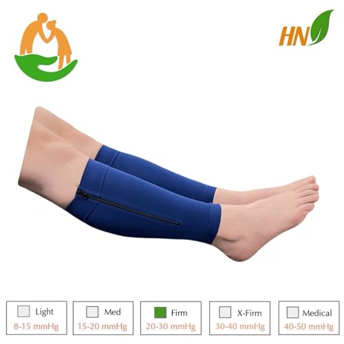 HealthyNees Seniors Care Footless 20-30 mmHg Compression Shin Calf Leg Men Women 1 Pair Zipper Sleeves (Navy, Small-Medium) - color: Navy, size: Small-Medium