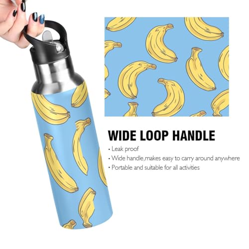 OTVEE Banana Water Bottle Sports Water Bottle Insulated Stainless Steel Hot Cold Water Mug with Straw Lid & Handle for Sports Gym 20 oz - color: Banana