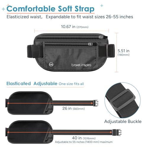 travel inspira RFID Hidden Money Belt Slim Anti Theft Travel Wallet - color: Black
