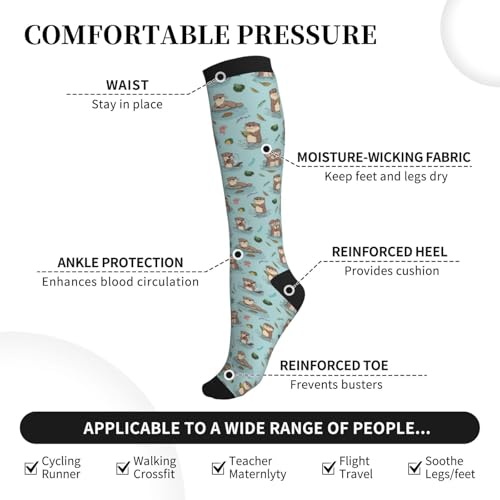 Compression Socks Knee High Circulation Support Socks For Women Men Athletic Running Hiking Travel - color: Otters