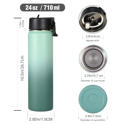 Volhoply 24oz Insulated Water Bottle with Straw Lid, Mojito, 1-Pack - color: Mojito