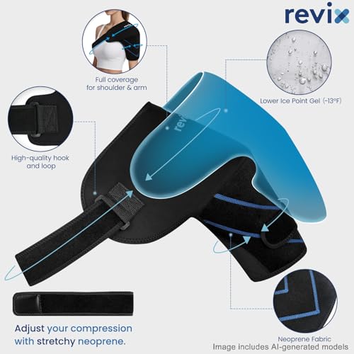 REVIX Shoulder Ice Pack Wrap & Brace for Rotator Cuff & Arm - size: Medium, style: Black, 1 Gel Pack+1 Shoulder Brace