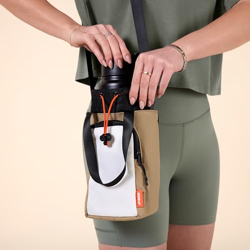 VOORAY Hydration Sling 4L Water Bottle Holder with Strap, Phone Pocket, Detachable Strap & Tote Handles - color: Camel Color Block