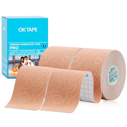 OK TAPE Kinesiology Tape PRO Uncut Latex Free Tape 2in x 16.4ft 2Rolls - color: Beige+beige, size: 2 Rolls
