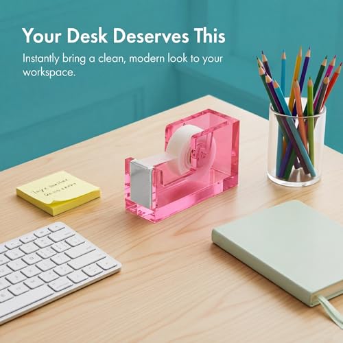 OfficeGoods Acrylic Tape Dispenser, Aesthetic and Compact Design, Pink - color: Pink