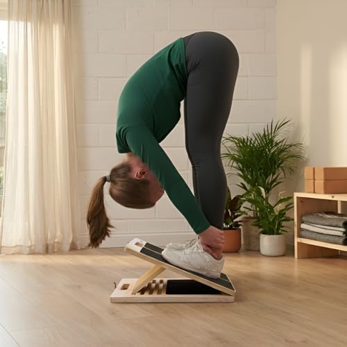 Portable Wooden Slant Board for Calf Stretching with Resistance Bands