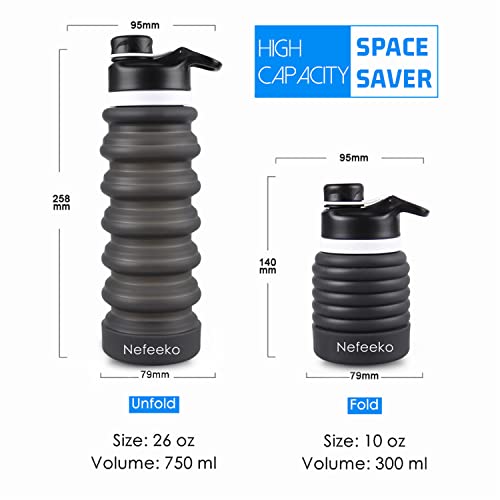 Nefeeko Collapsible Water Bottle, 26oz Silicone Foldable Water Bottles - color: E