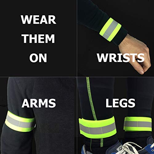 Reflective Bands for Night Walking Reflective Arm Bands for Runners Reflective Wristbands Reflective Ankle Bands Cycling Reflective Running Gear Bike Pant Leg Strap Bicycle Pants Clips - color: Green - 2 Bands