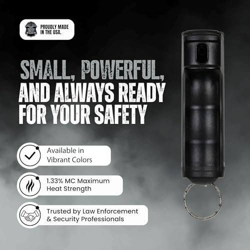 Police Magnum Keychain Pepper Spray Flip Top Safety 2 Pack 1/2oz - Maximum Heat Strength OC with Dye - Tactical Small Compact Case Holder - for Women & Men's Self Defense - Made in The USA - color: BLACK