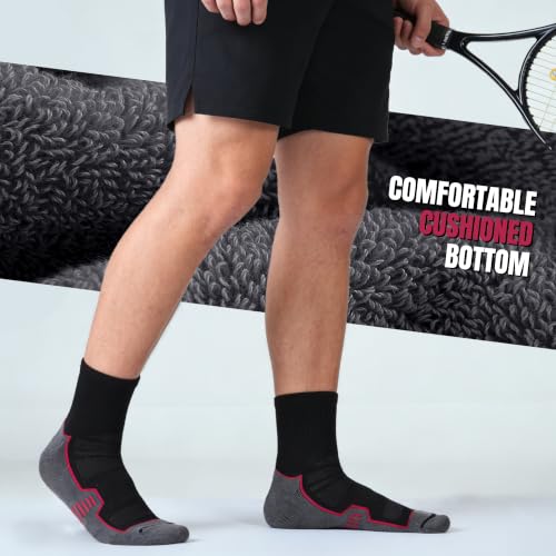 Men's Cushioned Ankle Socks, Athletic Running Gym Socks 6 Pairs - color: 6 Pairs Black, size: 10-13