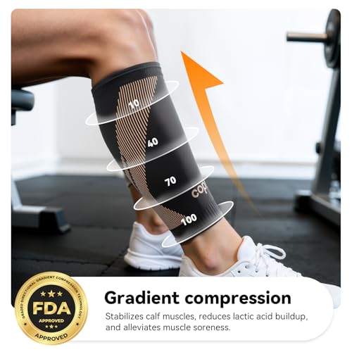 Plus Size Copper-Infused Calf Compression Sleeves for Men & Women 1 Pair [Medical-Grade & Ultra Comfort] Leg Compression Sleeve for Shin Splint Relief, Varicose Veins,Calf Sleeve for Running(XX-Large) - style: Black-XXL