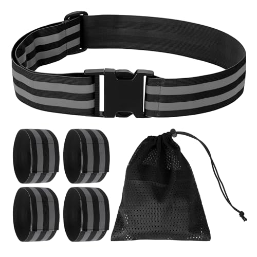 PATIKIL High Visibility Reflective Bands for Wrist Arm Ankle Leg, Adjustable Reflective PT Belt with Armbands & Storage Bag for Women Men Night Running Walking Cycling - color: Black