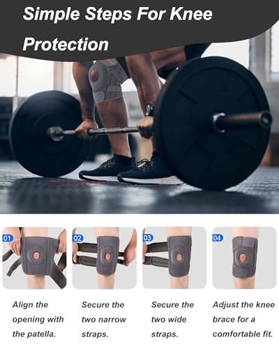 Knee Brace with Side Stabilizers & Patella Gel Pad, Meniscus Tear Knee Brace for Men and Women, Adjustable Compression Support for Pain Relief, Arthritis, Meniscus, ACL, MCL, Running (Gray Orange)