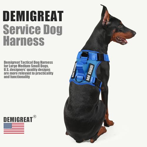 Service Dog Harness, Reflective Dog Vest Harness with 5 PCS Patches, Adjustable Soft Oxford Pet Harness, Inner Layer Mesh, Easy to Control - color: ALL Blue, size: Large (Pack of 1)