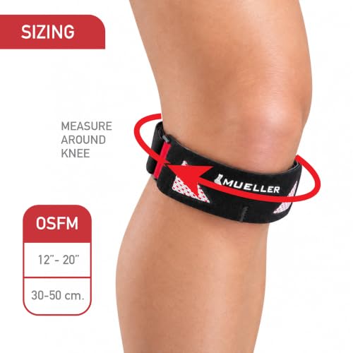 MUELLER Sports Medicine Advanced Patella Strap for Men and Women, Knee Compression and Pain Relief Support, Ideal for Osgood-Schlatter's, Runner's Knee, Patellar Tendinitis, Black, One Size