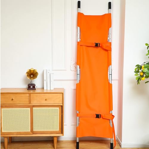 TrelaCo Folding Stretcher 81 x 21.3 x 5.4 Inch Aluminum Alloy Collapsible Gurney Emergency Portable Stretcher with Heavy Duty Handles Rubber Feet for Ambulance Patient Transport, Orange