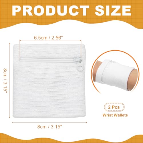 Wrist Wallet Wristband with Zipper, Wrist SweatBands - color: White