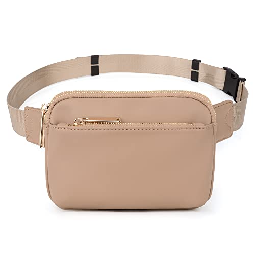 UTO Fanny Pack Crossbody Belt Purse Chest Waist Hip Travel Hiking Bumbag - color: 0759 PU Leather Apricot
