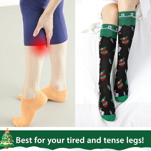 Junely Compression Socks for Women Knee High Socks Funny - color: Christmas25