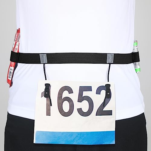 Xtinmee 4 Pcs Race Number Belt Triathlon Running Bib Holder with 6 Gel Loops for Summer Cycling Runners Racing Marathon Men Women, Black 34 x 0.98 Inches