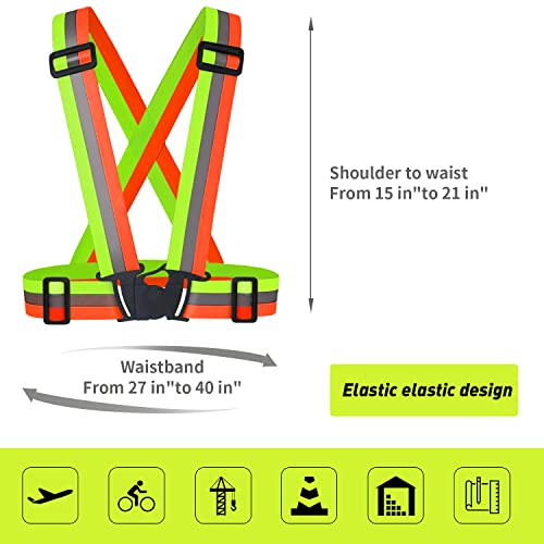 2 pcs Reflective Vest, Adjustable High Visibility Reflective Safety Straps Gear for Run, Cycling,Pet Walking - color: Green & Orange