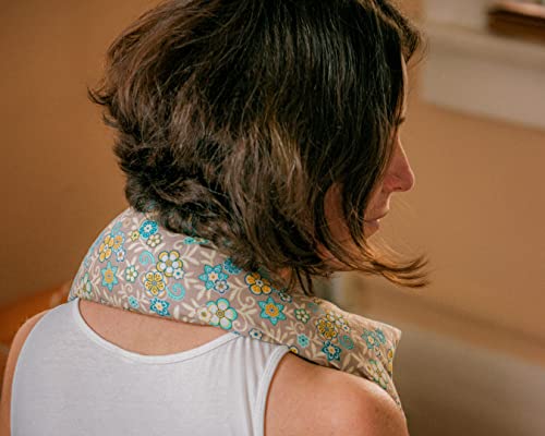 Microwave Heating Pad - Ice Pack - Contains Flax Seed and Dried Lavender - Can be Used Warm or Cold - 4 Sizes Available (5" x 23", Mustard Floral) - size: 5" x 23"