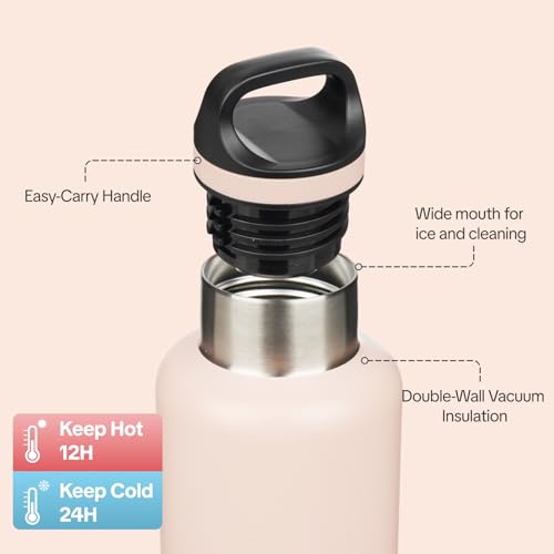 BJPKPK 32oz Insulated Water Bottle Stainless Steel Water Bottle with Handle - color: Peach, size: 32 Ounces
