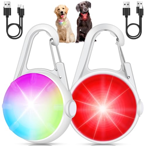 2 Pack Dog Collar Light, 4 Modes Clip On Dog Lights for Night Walking, Glow in the Dark LED Pet Collar Charm, Rechargeable Pet Camping Essentials for Nighttime Running, Cycling, Hiking(White) - color: White