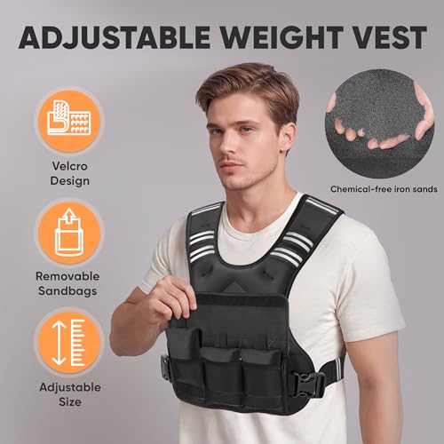 APEXUP Adjustable Weighted Vest, 4-10lb/12-18lb/20-32lb Vest with 6 Ironsand Weights and Large Pocket, Weight Vest for Men Women Strength Training, Running, Walking - color: Black, size: 12-18lbs