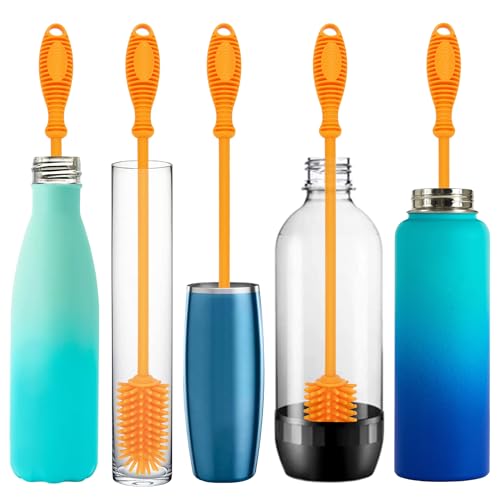 Kitchiny Silicone Bottle Brush 12.5 inch with 2 Straw Cleaners – Orange - color: Orange