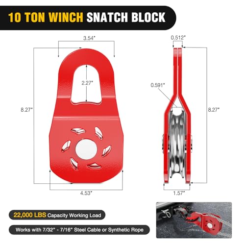 Nilight Offroad Recovery Kit 3" x8' Tow Strap Pulley Anti-Theft D-Shackles - color: 8ft Tow Strap +D-Ring Shackle +Block, size: Trailers