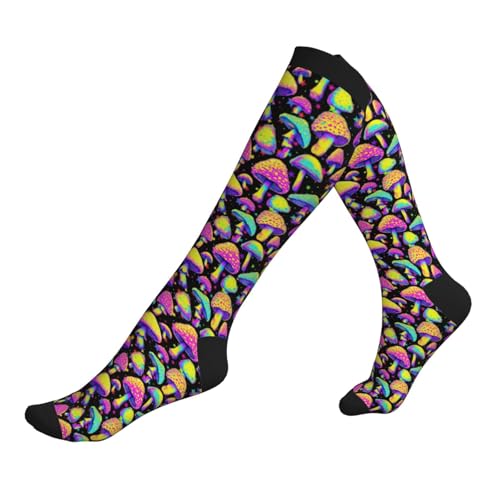Compression Socks Women Knee High Support Circulation Stockings for Running Cycling Flying - color: Mushroom