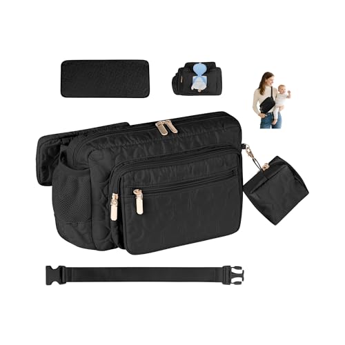 Rexmore Quilted Puffy Diaper Fanny Pack, Crossbody Mom Purse,Textured Black - color: Textured Black