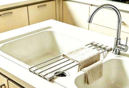 Ahyuan Roll up Dish Drying Rack Over The Sink Kitchen Roll up Sink Drying Rack Portable Dish Drainer Foldable Dish Drying Rack (Warm Gray, 17.8''X3.7'') - color: Warm Gray, size: Rectangle 17.8 inches x 3.7 inches