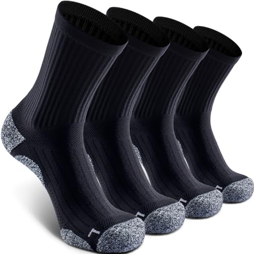 Elite Cushioned Compression Mid-crew Socks 4-Pack for Youth Women Men - color: Black (4 Pairs), size: X-Large