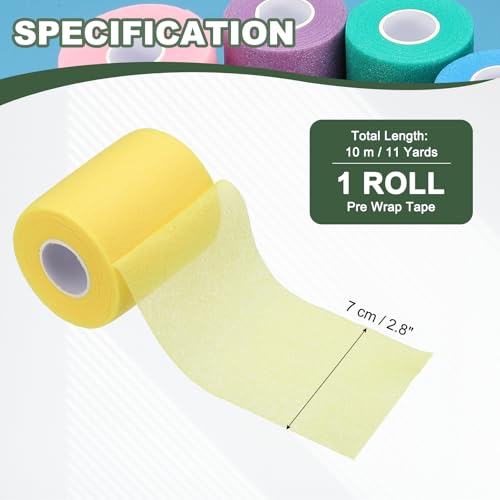 Pre Wrap Tape, Non-Slip Grip Cushion Wrap Prewrap Athletic Tape Fitting for (Tennis- Badminton - Pickleball - Sports) - color: Yellow