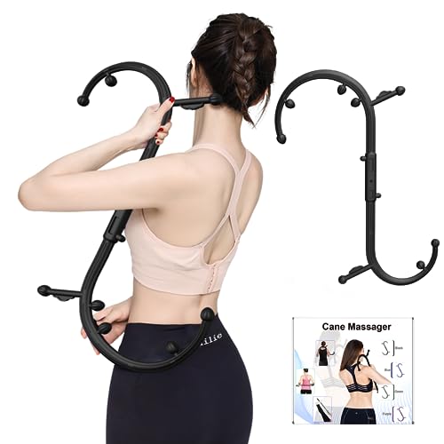 Back Massager Stick, Trigger Point Massage Tool, Massage Cane with Dual Hook Design, Muscle Knot Remover, Pressure Point Massage Tool, Deep Tissue Massage Hook for Neck, Shoulders & Back Muscle Hook