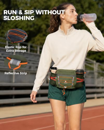 Fanny Pack with 2 Water Bottle Holder for Women Men, Waist Bag - color: Green