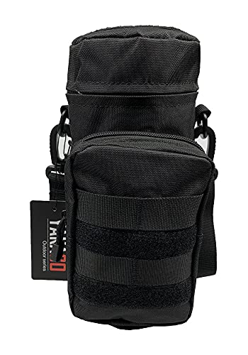 Tactical Molle Water Bottle Holder Pouch Hydration Carrier Bag Tactical EDC Water Bottle Carrier with Detachable Shoulder Strap for Hiking Camping Outdoor Sport Travel - color: Black