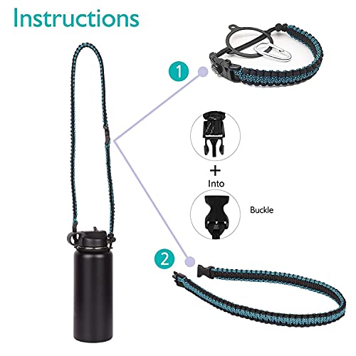 Wongeto Paracord Handle Carrier Holder with Shoulder Strap,Compatible with Hydro Flask Wide Mouth Water Bottles - color: Blue Flower
