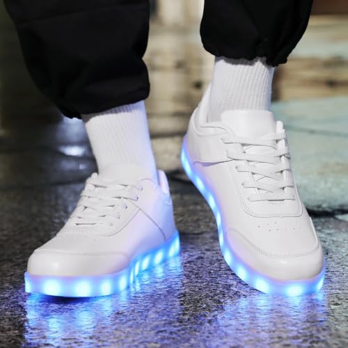 YuanRoad Unisex LED Light Up Shoes with USB Charging Glowing Luminous LED Sneakers - color: Dbwhite, size: 9 Women/7.5 Men