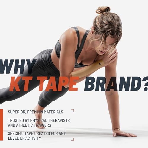 KT Tape, Kinesiology Athletic Tape, Gentle Adhesive for Sensitive Skin, 20 Count, 10" Precut Strips, Beige