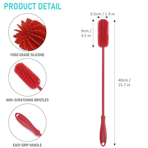 Silicone Bottle Brush, 15.7" Water Bottle Cleaner Brush, Red - color: Long Red