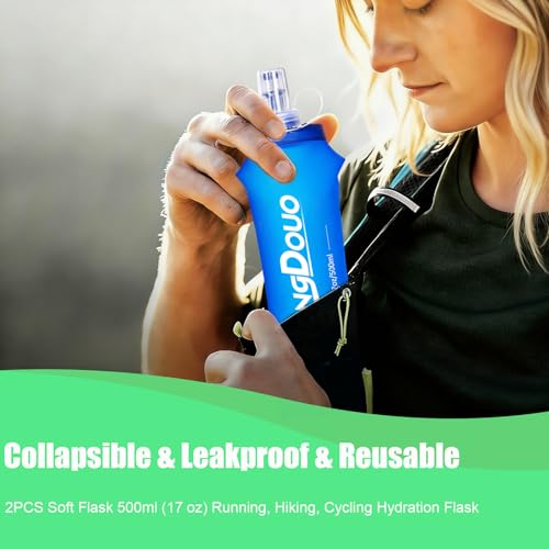 2PCS Running Vest Soft Flask, BPA-Free Soft Flasks 17oz/500ml TPU Collapsible Water Bottle for Hydration Backpack, Folding Running Water Bottles for Marathon Hiking Cycling Climbing - color: Sky blue