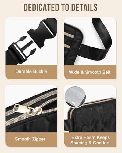 Capolo Fanny Packs for Women 4 Zip Pocket Crossbody Belt Bag Waist Bags - color: Black Camo, size: Large