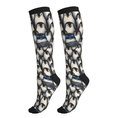Compression Socks Women Knee High Support Circulation Stockings for Running Cycling Flying - color: Penguin