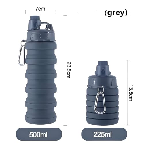 Collapsible Water Bottles 4 Pack 500ml (Grey+Purple+Blue+Pink) - color: Grey+Purple+Blue+Pink