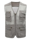 Gihuo Men's Utility Vest Fishing Safari Vest Summer Travel Vest with Pockets - color: Beige, size: Medium